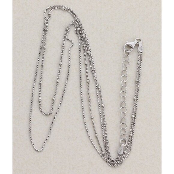 Sterling Silver Two Strand Necklace box Chain & Beaded Station Adjustable Chain - Picture 6 of 7